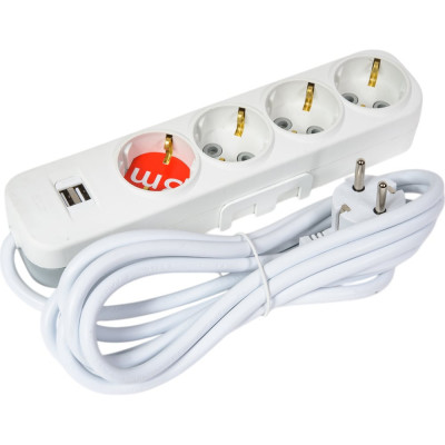 ELBI Myra Удлинитель с/з 4вх с защитными шторками USB 3м (3x1,5) 527-040203-421