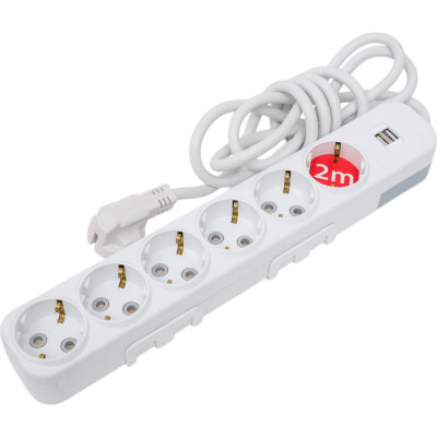 ELBI Myra Удлинитель с/з 6вх с защитными шторками USB 2м (3x1,5) 527-040202-621
