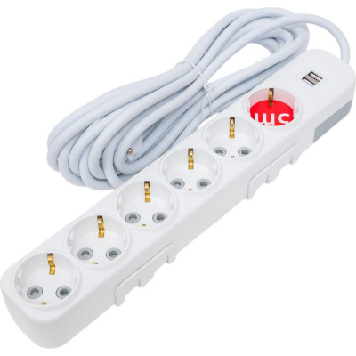 ELBI Myra Удлинитель с/з 6вх с защитными шторками USB 5м (3x1,5) 527-040205-621
