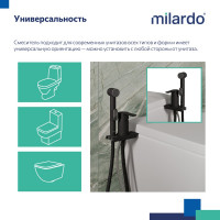 Milardo Смеситель с гигиеническим душем с установкой на унитаз, черный матовый, Tidy, , 001BL00M08