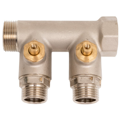 Коллектор НВ 3/4 2х1/2 Н 40мм с кранами, никелированный Uni-Fitt 420N3220