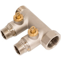 Коллектор НВ 3/4 2х1/2 Н 40мм с кранами, никелированный Uni-Fitt 420N3220