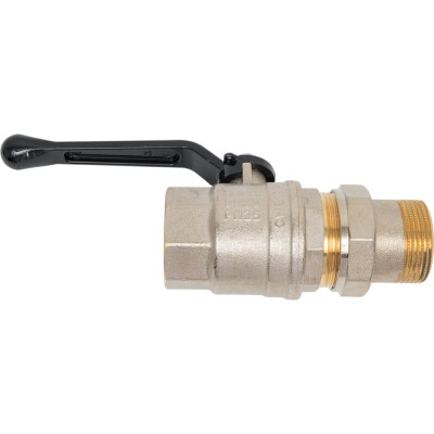 Кран шаровой латунный с американкой Hoobs НР/ВР 1'1/4'' рычаг алюм. чёрный, 2 шт/уп. 15125H