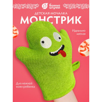 Мочалка-варежка для бани и сауны Банные штучки Монстрик, для нежной и чувствительной кожи, 19x18 см, soft, 41453