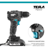 Аккумуляторная дрель Tesla TCD14BL 14.4 В, 2x2.0 Ач, LiION, 10 мм, 0-400/0-1500 об/мин, 48 Нм, 1 ч, кейс 840368
