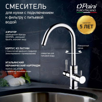 Смеситель для кухни Paini Cox с подключением к фильтру питьевой воды, хром 17725