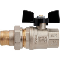 Кран шаровой латунный с американкой Hoobs НР/ВР 1'1/4'' бабочка чёрная, 3 шт/уп. 15155H