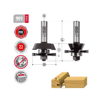 Комплект фрез для мебельной обвязки A=22.5 мм, D=44.4 мм, I=23.8 мм, L=76 мм, S=12 мм, Z=2 WOODWORK 991.2302.12