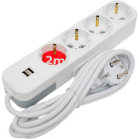 Удлинитель ELBI Myra с заземлением, 4 гнезда, с защитными шторками, USB, 2м, 3x1 527-040202-411
