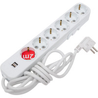 Удлинитель ELBI Myra с заземлением, 6 гнезд, с защитными шторками, USB, 2м, 3x1,5 527-040202-621