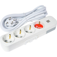 Удлинитель ELBI Myra с заземлением, 4 гнезда, с защитными шторками, USB, 3м, 3x1,5 527-040203-421