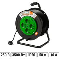 Силовой удлинитель TDM ELECTRIC на катушке, народный 4 гнезда ПВС 3500 Вт с/з, 50м SQ1307-0524