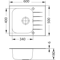 Мойка ALVEUS VITRO 10 RAL9005-90 черная, 600х500 мм, c сифоном клапан-автомат 1058656 1114557