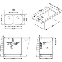 Мойка ALVEUS DUO 30 SAT-90 752х440 мм, 2X в комплекте с сифоном 1127257 1036849