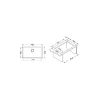 Мойка ALVEUS QUADRIx MONARCH 60 ANTHRACITE 740x400x200 в комплекте с выпуском, без сифона 1122730