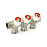 Коллектор Uni-Fitt НВ 1" 2х1/2" Н 40 мм никелированный с вентилями 404N4220