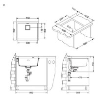 Мойка ALVEUS QUADRIX 50 GRANITAL+ STEEL-G04M 560х460х200 мм с сифоном 1133398 1108037