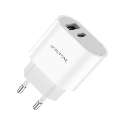 Borofone Сзу ba62a wiseacre 1xusb + usb-c, 2,4a (белый) 0L-00054440