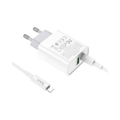 Hoco Сзу c80a rapido 1xusb, 1xusb-c, 3а, pd20w, qc3.0 + usb-c кабель lightning 8-pin, 1м (белый) 0L-00050625