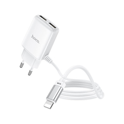 Hoco Сзу c82a real power 2xusb, 2.4а, интегр кабель lightning 8-pin, 1м (белый) 0L-00049097