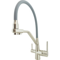 Смеситель для кухни Rainsberg сатин, с силиконовым гибким серым изливом R603CL-5