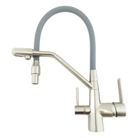 Смеситель для кухни Rainsberg сатин, с силиконовым гибким серым изливом R603CL-5