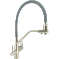 Смеситель для кухни Rainsberg сатин, с силиконовым гибким серым изливом R603CL-5