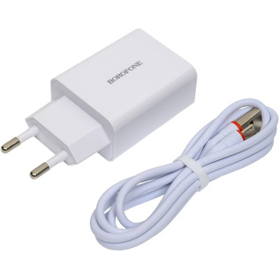 Сетевое зарядное устройство Borofone ba21a long journey 1xusb qc3.0, 18w, 3а + кабель microusb, 1м, белый 0L-00043639