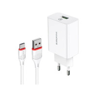 Сетевое зарядное устройство Borofone ba21a long journey 1xusb qc3.0, 18w, 3а + кабель type-c, 1м, белый 0L-00043640