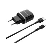 Сетевое зарядное устройство Borofone ba25a outstanding 2xusb, 2.4а + кабель lightning 8-pin, 1м, черный 0L-00050575