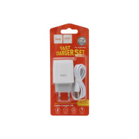 Сзу Hoco c72a glorious 1xusb, 2.1а + usb кабель lightning 8-pin, 1м (белый) 0L-00048619