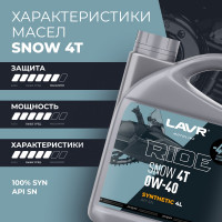 Моторное масло MOTO RIDE SNOW 4T 0W40 SN, 4 л LAVR Ln7764