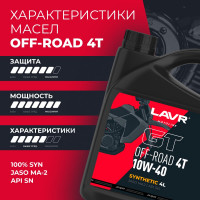 Моторное масло для мотоциклов GT OFF ROAD 4T 10W-40, 4 л LAVR Ln7724