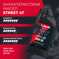 Моторное масло для мотоциклов GT STREET 4T 10W-40, 1 л LAVR Ln7725
