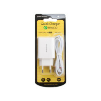 Сетевое зарядное устройство Borofone ba21a long journey 1xusb qc3.0, 18w, 3а + кабель type-c, 1м, белый 0L-00043640