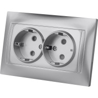 Двойная розетка с защитной шторкой, серебристый металлик 2П+З 16А 250В TDM ELECTRIC Лама SQ1815-0213