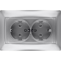 Двойная розетка с защитной шторкой, серебристый металлик 2П+З 16А 250В TDM ELECTRIC Лама SQ1815-0213