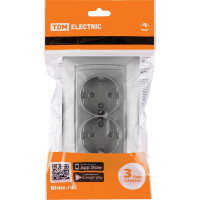 Двойная розетка с защитной шторкой, серебристый металлик 2П+З 16А 250В TDM ELECTRIC Лама SQ1815-0213