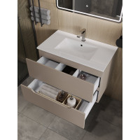 Подвесная тумба с раковиной Orange Line латте бежевый матовый Li-80Tul+RA