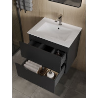 Подвесная тумба Orange Line 60 черная, с раковиной Li-60Tub+Ra