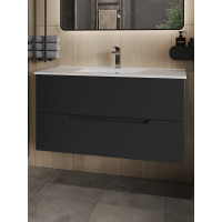 Подвесная тумба Orange Line 100 черная, с раковиной Li-100Tub+Ra