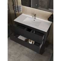 Подвесная тумба Orange Line 100 черная, с раковиной Li-100Tub+Ra