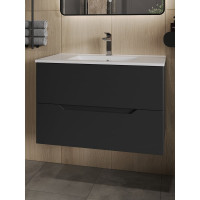 Подвесная тумба Orange Line 80 черная, с раковиной Li-80Tub+Ra