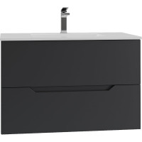 Подвесная тумба Orange Line 80 черная, с раковиной Li-80Tub+Ra