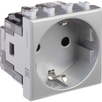 Модульная розетка DKC Avanti, 2P+E, с защитными шторками, закаленная сталь, 2 модуля 4404002