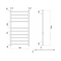 Водяной полотенцесушитель Domoterm Квадро П10 500x1000, xром