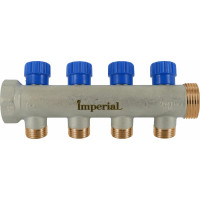 Коллектор с вентильными кранами Imperial 3/4-1/2-3вых. никелированный (Италия) (35мм) 851.03