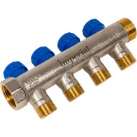 Коллектор с вентильными кранами Imperial 3/4-1/2-4вых. никелированный (Италия) (35мм) 851.04