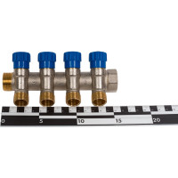 Коллектор с вентильными кранами Imperial 3/4-1/2-4вых. никелированный (Италия) (35мм) 851.04