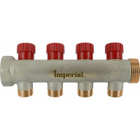 Коллектор с вентильными кранами Imperial 1-1/2-4вых. никелированный (Италия) (40мм) 855.04